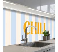 KitchenYeah© Credence Cuisine Sur Mesure 60x200 cm Plaque Adhesive Murale Panneau Decoratif Interieur Peel And Stick Mural Protection Mur Orange - Bleu - Rayures - Chill