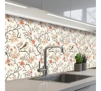 KitchenYeah© Credence Cuisine Sur Mesure 60x250 cm Plaque Adhesive Murale Panneau Decoratif Interieur Peel And Stick Mural Protection Mur Fleur de cerisier - Moineau - Rose