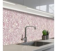 KitchenYeah© Credence Cuisine Sur Mesure 60x350 cm Plaque Adhesive Murale Panneau Decoratif Interieur Peel And Stick Mural Protection Mur Ligne d'enroulement - Magenta - Crème