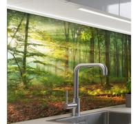 KitchenYeah© Credence Cuisine Sur Mesure 60x80 cm Plaque Adhesive Murale Panneau Decoratif Interieur Peel And Stick Mural Protection Mur Soleil - Forêt - Arbres - Nature - Automne