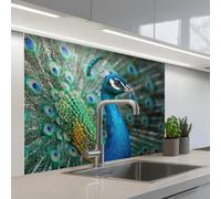 KitchenYeah© Credence Cuisine Sur Mesure 80x100 cm Plaque Adhesive Murale Panneau Decoratif Interieur Peel And Stick Mural Protection Mur Paon - Plumes - Bleu