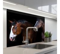 KitchenYeah© Credence Cuisine Sur Mesure 80x100 cm Plaque Adhesive Murale Panneau Decoratif Interieur Peel And Stick Mural Protection Mur Cheval - Animaux - Noir