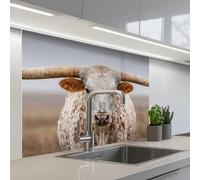 KitchenYeah© Credence Cuisine Sur Mesure 80x100 cm Plaque Adhesive Murale Panneau Decoratif Interieur Peel And Stick Mural Protection Mur Longhorn - Champ d'herbe - Animal