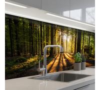 KitchenYeah© Credence Cuisine Sur Mesure 80x150 cm Plaque Adhesive Murale Panneau Decoratif Interieur Peel And Stick Mural Protection Mur Soleil - Arbres - Forêt - Paysage - Nature