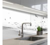 KitchenYeah© Credence Cuisine Sur Mesure 80x150 cm Plaque Adhesive Murale Panneau Decoratif Interieur Peel And Stick Mural Protection Mur Plage - Mer - Vagues - Oiseaux - Nature