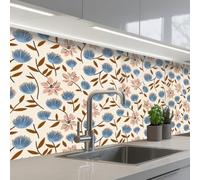 KitchenYeah© Credence Cuisine Sur Mesure 80x200 cm Plaque Adhesive Murale Panneau Decoratif Interieur Peel And Stick Mural Protection Mur Fleurs - sauvages - bleues
