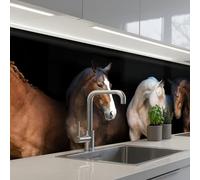 KitchenYeah© Credence Cuisine Sur Mesure 80x200 cm Plaque Adhesive Murale Panneau Decoratif Interieur Peel And Stick Mural Protection Mur Cheval - Animaux - Noir