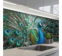 KitchenYeah© Credence Cuisine Sur Mesure 80x200 cm Plaque Adhesive Murale Panneau Decoratif Interieur Peel And Stick Mural Protection Mur Paon - Plumes - Bleu