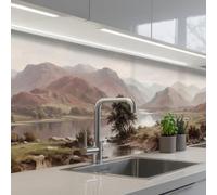 KitchenYeah© Credence Cuisine Sur Mesure 80x300 cm Plaque Adhesive Murale Panneau Decoratif Interieur Peel And Stick Mural Protection Mur Paysage montagne - Lac - Montagnes - Vallée - Classique