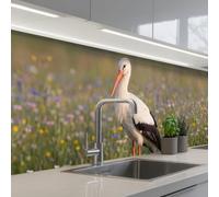 KitchenYeah© Credence Cuisine Sur Mesure 80x300 cm Plaque Adhesive Murale Panneau Decoratif Interieur Peel And Stick Mural Protection Mur Aigle royal - Fleurs - Prairie - Coloré