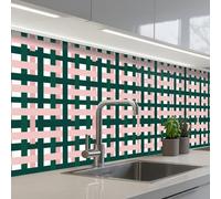 KitchenYeah© Credence Cuisine Sur Mesure 80x400 cm Plaque Adhesive Murale Panneau Decoratif Interieur Peel And Stick Mural Protection Mur Motif tressé - Vert - Rose - Graphique