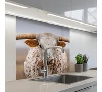 KitchenYeah© Credence Cuisine Sur Mesure 80x80 cm Plaque Adhesive Murale Panneau Decoratif Interieur Peel And Stick Mural Protection Mur Longhorn - Champ d'herbe - Animal