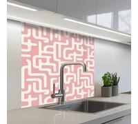 KitchenYeah© Credence Cuisine Sur Mesure 80x80 cm Plaque Adhesive Murale Panneau Decoratif Interieur Peel And Stick Mural Protection Mur Motif de labyrinthe - Rose - Blanc - Abstrait