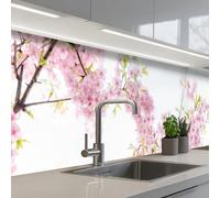 KitchenYeah© Credence Cuisine Sur Mesure Plaque Adhesive Murale Panneau | 60x300 cm - Decoratif Interieur Peel And Stick Mural Protection Mur Fleur De Cerisier - Rose - Fleurs - Sakura - Nature