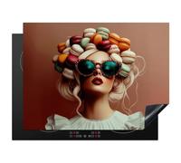 KitchenYeah© Protection Plaque Cuisson Deco Cuisine Cache Induction Protège | 71x52 cm - Pour Cuisiniere Protection Femme - Macarons - Lunettes