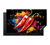 KitchenYeah© Protection Plaque Cuisson Protecteur Decoration Accessoire | 90x51 cm Deco Cuisine Cache Induction Protège Pour Cuisiniere Poivre - Graffiti - Peinture - Abstrait - Modern - Coloré