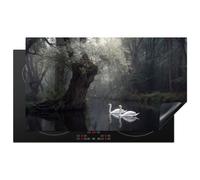 KitchenYeah© Protection Plaque Induction 90x52 cm Protege Deco Cuisine Cache Protège De Cuisson Accessoires Cygnes - Rivière - Forêt