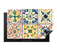KitchenYeah© Protection Plaque Induction Protege Deco Cuisine Cache Protège | 80x52 cm - De Cuisson Accessoires Espagnol - Tuiles - Céramique - Fleurs