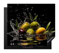 KitchenYeah© Protection Plaque Induction Protege Deco Gadget Cuisine Cache | 57x51 cm - Protège De Cuisson Accessoire Olives - Vertes - Eau - Noire