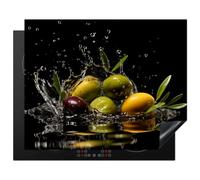 KitchenYeah© Protection Plaque Induction Protege Deco Gadget Cuisine Cache | 65x52 cm - Protège De Cuisson Accessoire Olives - Vertes - Eau - Noire