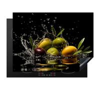 KitchenYeah© Protection Plaque Induction Protege Deco Gadget Cuisine Cache | 70x52 cm - Protège De Cuisson Accessoire Olives - Vertes - Eau - Noire