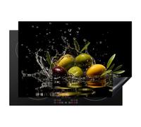 KitchenYeah© Protection Plaque Pour Induction Protecteur Decoration Deco | 76x52 cm Protege Cuisine Cache Protège De Cuisson Accessoires Cuisiniere Olives - Vertes - Eau - Noire