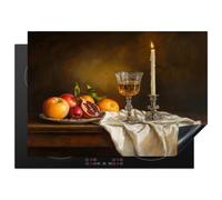 KitchenYeah© Protection Pour Plaque Induction Cuisiniere Accessoire | 71x52 cm Deco Cuisine Protégé Cache Cuisson Vitroceramique Protecteur Décoration Fruits - Nature Morte - Vin - Bougie