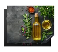 KitchenYeah© Protection Pour Plaque Induction Deco Cuisine Protégé Cache De | 65x52 cm - Cuisson Vitroceramique Tapis Huile d'olive - Béton - Feuilles - Herbes - Poivre