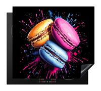 KitchenYeah© Protection Pour Plaque Induction Plaque de Deco Cuisine | 60x52 cm - Protégé Cache De Cuisson Vitroceramique Macarons - Dessert - Graffiti - Coloré - Rose - Bleu - Jaune