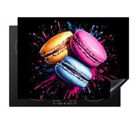 KitchenYeah© Protection Pour Plaque Induction Plaque de Deco Cuisine | 70x52 cm - Protégé Cache De Cuisson Vitroceramique Macarons - Dessert - Graffiti - Coloré - Rose - Bleu - Jaune