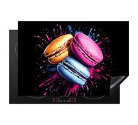 KitchenYeah© Protection Pour Plaque Induction Plaque de Deco Cuisine | 78x52 cm - Protégé Cache De Cuisson Vitroceramique Macarons - Dessert - Graffiti - Coloré - Rose - Bleu - Jaune