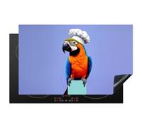 KitchenYeah© Protection Pour Plaque Induction Plaque de Deco Cuisine | 83x51 cm - Protégé Cache De Cuisson Vitroceramique Perroquet - Toque de Chef - Oiseau - Amusant