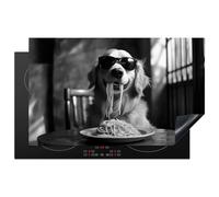 KitchenYeah© Protège Plaque Induction Deco Cuisine Accessoire Pratique | 83x51 cm - Protection De Vitroceramique Kitchen Gadget Golden Retriever - Chien - Gai - Assiette Spaghetti - Noir - Blanc