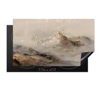 KitchenYeah© Protege Plaque Induction Decoration Cuisine Tapis | 89x51 cm - Protection Pour Plan Travail Cuisson Protégé Paysage montagne - Brouillard - Coups pinceau