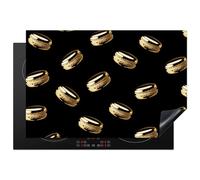 KitchenYeah© Protege Plaque Induction Decoration Cuisine Tapis de | 78x52 cm - Protection Pour Plan De Travail Cuisson Protégé Macarons - Motif - Or - Noir