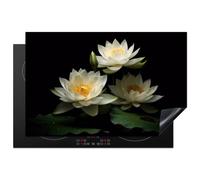 KitchenYeah© Protège Plaque Induction Protecteur Cuisiniere Decoration | 77x52 cm Deco Cuisine Accessoire Pratique Protection De Vitroceramique Kitchen Gadget Lotus - Fleurs - Blanc - Nature - Noir