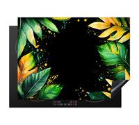 KitchenYeah© Protege Plaque Tapis Pour Induction Deco Cuisine Protection | 70x52 cm - Vitrocéramique Pour Cuisiniere Feuilles - Vertes - Jaunes - Peinture - Jungle