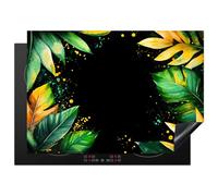 KitchenYeah© Protege Plaque Tapis Pour Induction Deco Cuisine Protection | 75x52 cm - Vitrocéramique Pour Cuisiniere Feuilles - Vertes - Jaunes - Peinture - Jungle