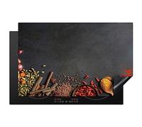 KitchenYeah© Protege Plaque Tapis Pour Induction Deco Cuisine Protection | 81x52 cm - Vitrocéramique Cuisiniere Herbes - Aliments - Épice - Noir - Paprika - Cannelle