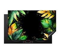 KitchenYeah© Protege Plaque Tapis Pour Induction Deco Cuisine Protection | 83x51 cm - Vitrocéramique Pour Cuisiniere Feuilles - Vertes - Jaunes - Peinture - Jungle