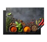 KitchenYeah© Protege Plaque Tapis Pour Induction Kitchen Decoration Cuisine | 81x52 cm - Protection Vitrocéramique Pour Cuisiniere Herbes - Béton - Épices - Poivre