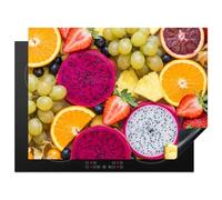 KitchenYeah© Protege Pour Plaque Induction Décoration Kitchen Gadget | 70x52 cm Decoration Cuisine Tapis de Protection Plan Travail Cuisson Protégé Fruits - Assortiment - Coloré - Santé