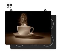 KitchyMist Protège Plaque Induction Café - 71x52 cm - Déco cuisine - Protection pour plan de travail - Cuisson protégée - Fond de hotte de cuisine