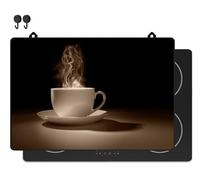 KitchyMist Protège Plaque Induction Café - 76x52 cm - Déco cuisine - Protection pour plan de travail - Cuisson protégée - Fond de hotte de cuisine