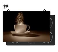 KitchyMist Protège Plaque Induction Café - 80x52 cm - Déco cuisine - Protection pour plan de travail - Cuisson protégée - Fond de hotte de cuisine