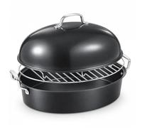 KITESSENSU Plat à rôtir extra large avec couvercle - Rôtissoire à dinde antiadhésive avec grille 45,7 x 35,6 cm - Cocotte couverte robuste pour four, gris