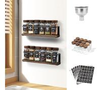 KitHero Étagère à épices magnétique avec couvercle en bois avec 24 pots, 216 étiquettes, 1 entonnoir en acier pour réfrigérateur, four à micro-ondes - Ensemble complet d'organiseurs à épices