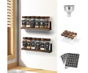 KitHero Étagère à épices magnétique avec couvercle en bois avec 24 pots, 216 étiquettes, 1 entonnoir en acier pour réfrigérateur, four à micro-ondes - Ensemble complet d'organiseurs à épices