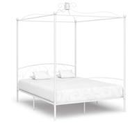 kithwjll Cadre de lit à baldaquin en métal blanc 180 x 200 cm avec cadre supérieur pour rideaux, moustiquaire et espace de rangement, lit double robuste pour chambre à coucher, design moderne, durable