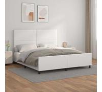 kithwjll Cadre de lit avec tête de lit blanche 160 x 200 cm en cuir synthétique rembourré durable avec tête de lit réglable pour un sommeil confortable et un soutien stable dans la chambre à coucher